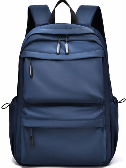 Navy multi-pocket backpack shown from the front