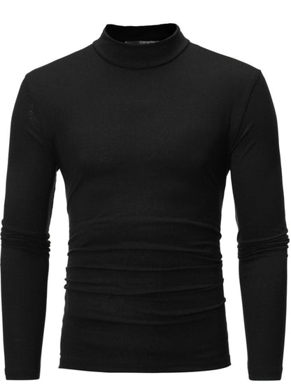 Men's slim-fit mock-neck long-sleeve shirt — Black front view