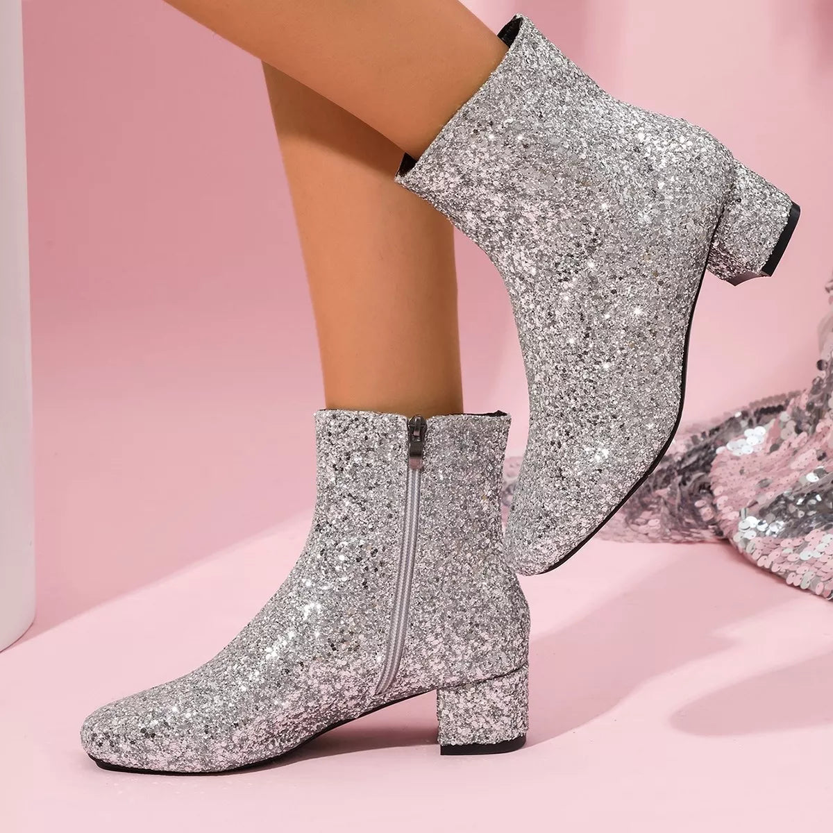 Sequin block-heel ankle boots product view 6