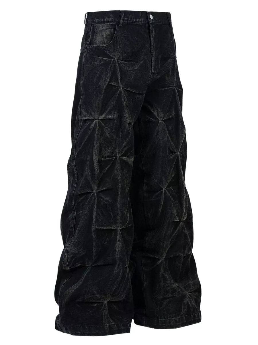 Men's Wide Leg Jeans with Ruched Detail