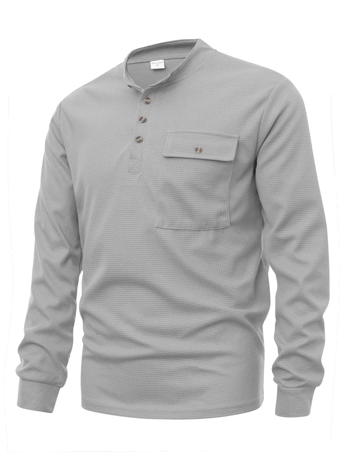 Men's button-detail long-sleeve shirt — Light Gray angled view