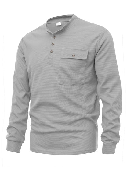 Men's button-detail long-sleeve shirt — Light Gray angled view