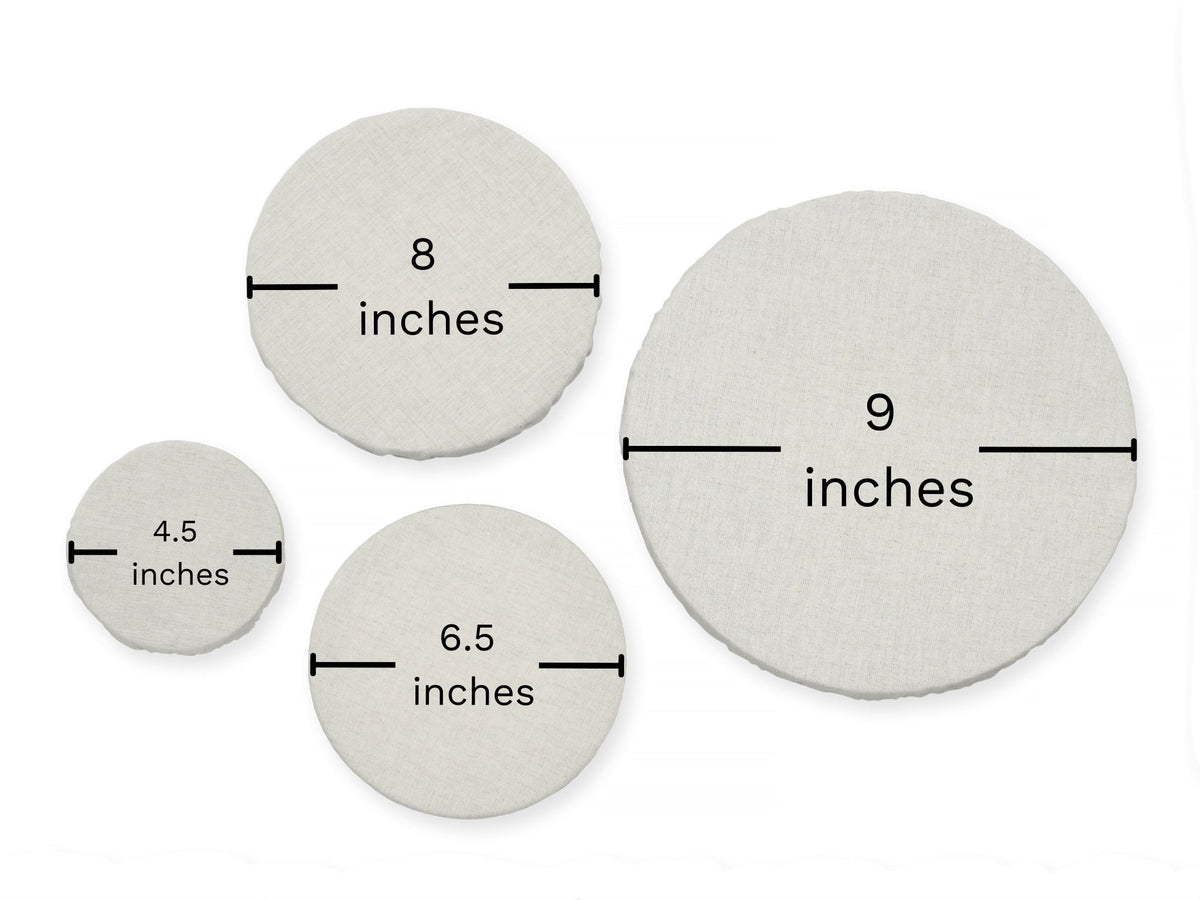 Supplier size illustration showing four cloth cover sizes