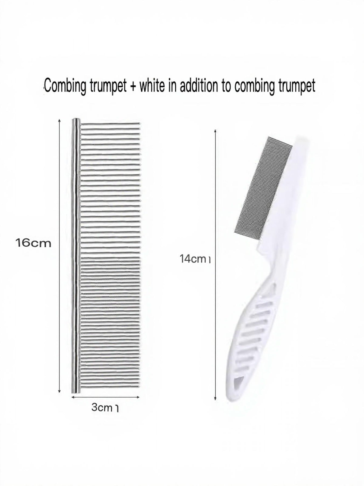 Small stainless-steel comb shown with a white-handled detail comb; Two Combing configuration.