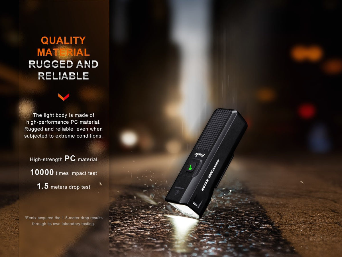 Fenix BC15R manufacturer graphic showing its durability-test claims