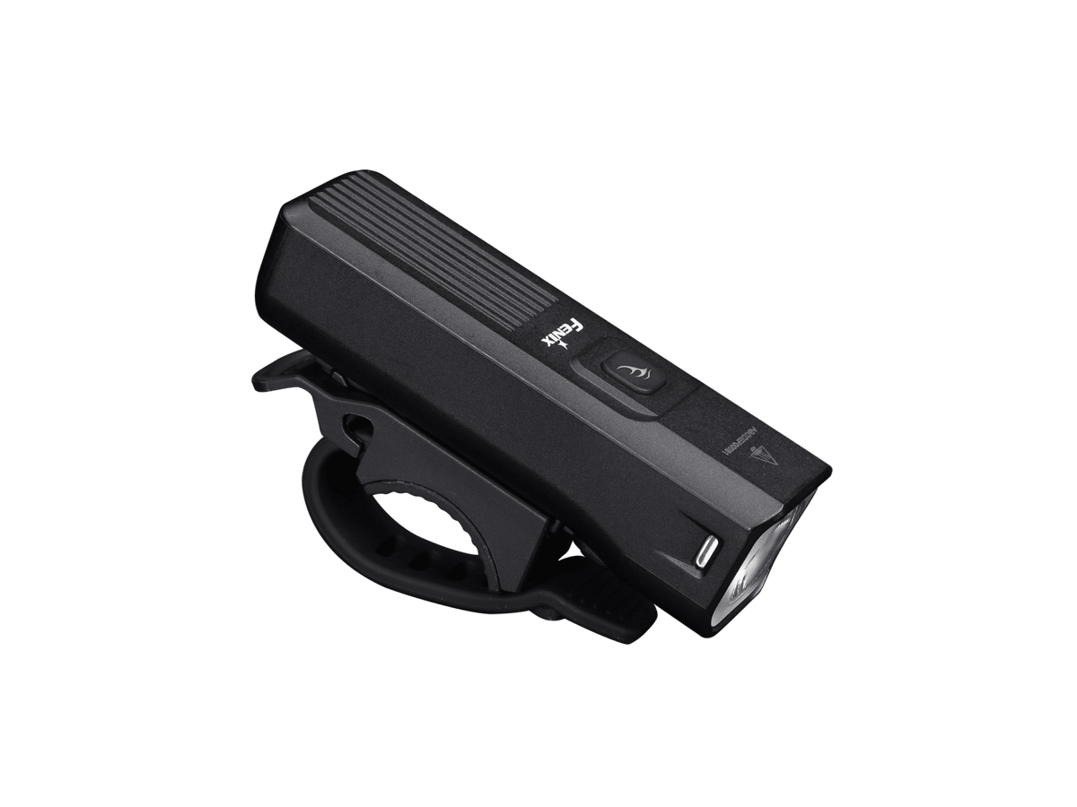 Fenix BC15R black bicycle light and mount, angled front view