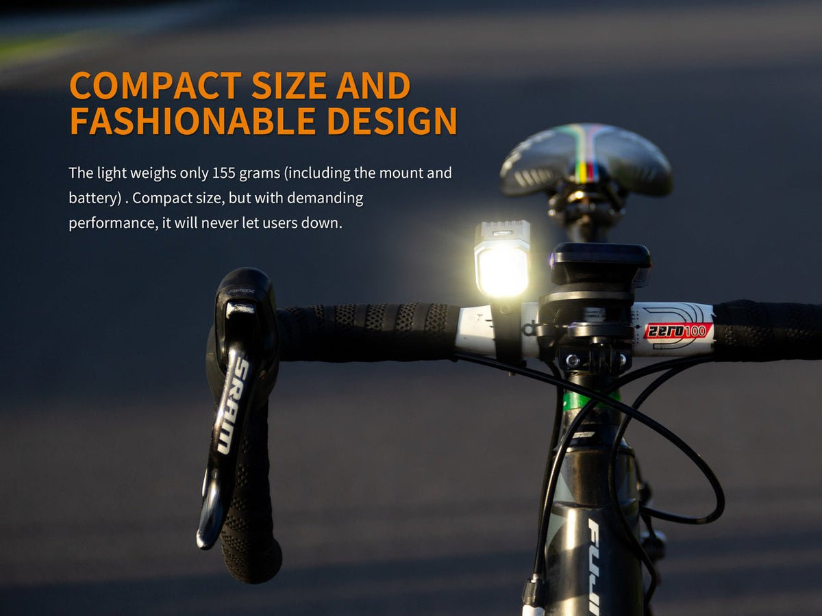 Fenix BC25R light fitted to a bicycle handlebar