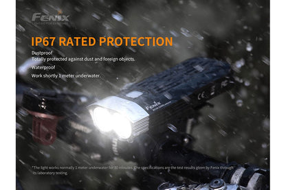 Fenix BC30 V2 bicycle light in wet outdoor conditions