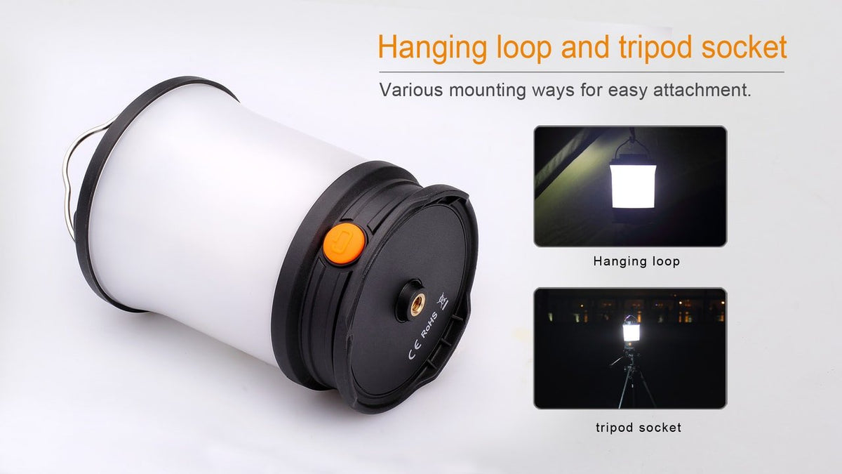 Fenix CL30R hanging loop and tripod-socket mounting diagram