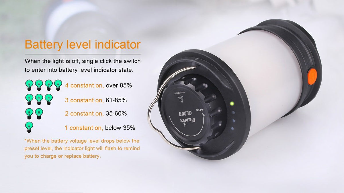 Fenix CL30R battery-level indicator graphic