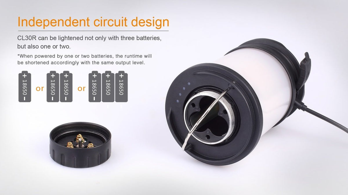 Fenix CL30R battery compartment and independent circuit diagram