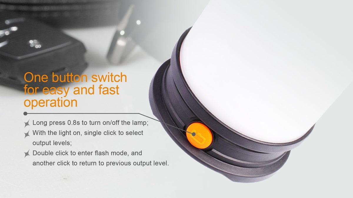 Fenix CL30R orange single-button switch close-up