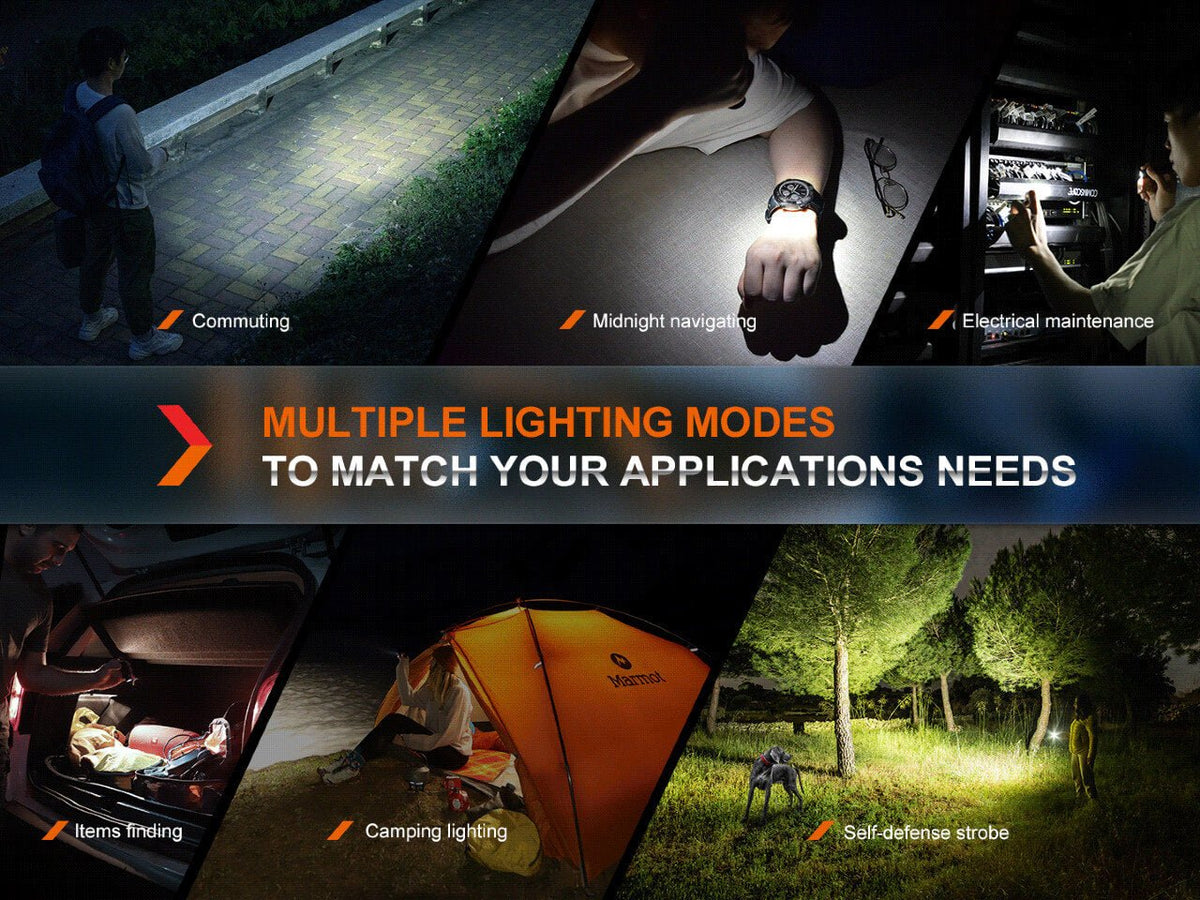Fenix E18R V2 lighting-mode examples for everyday and outdoor use