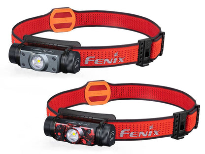 Fenix HM62-T Black and Magma headlamp color options with red SPORT headbands on white.