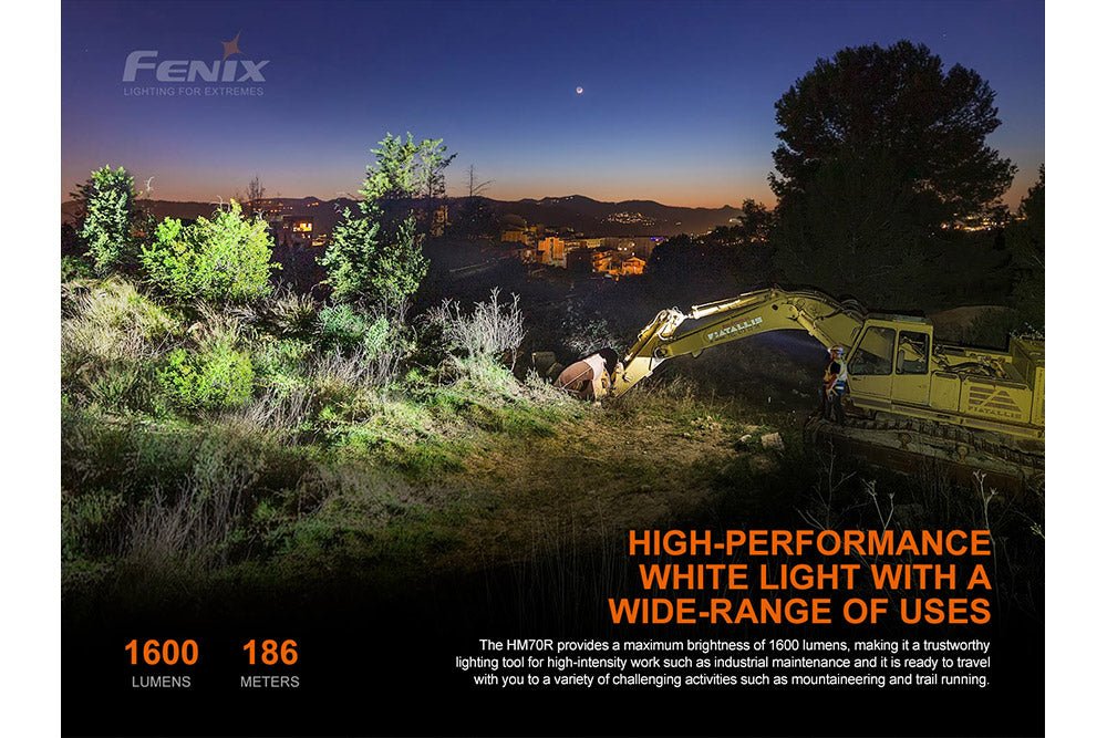 Fenix HM70R headlamp illuminating a nighttime work area