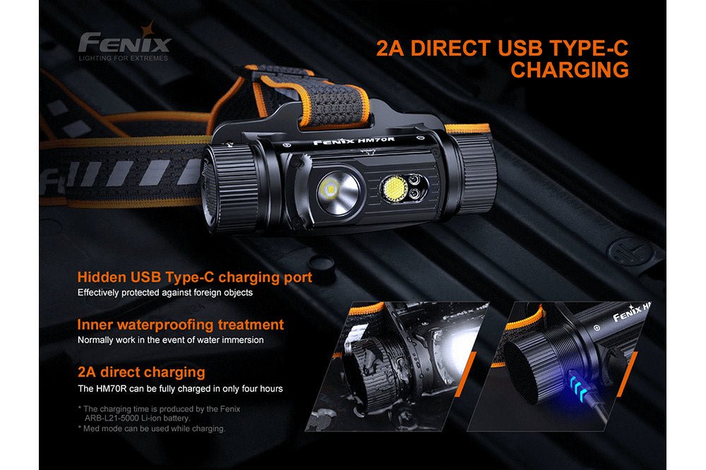 Fenix HM70R USB Type-C charging port and charging feature