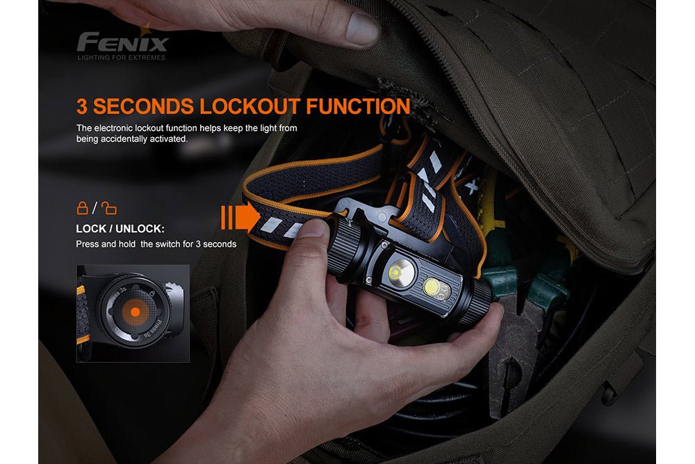 Fenix HM70R switch showing its lockout function