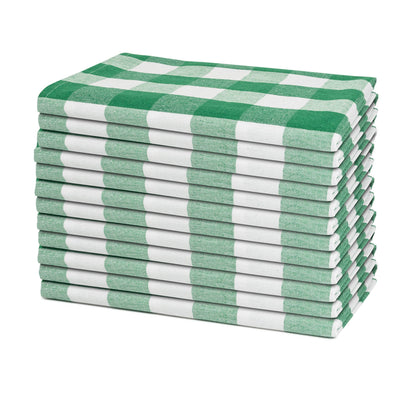Green and white plaid cotton dinner napkins