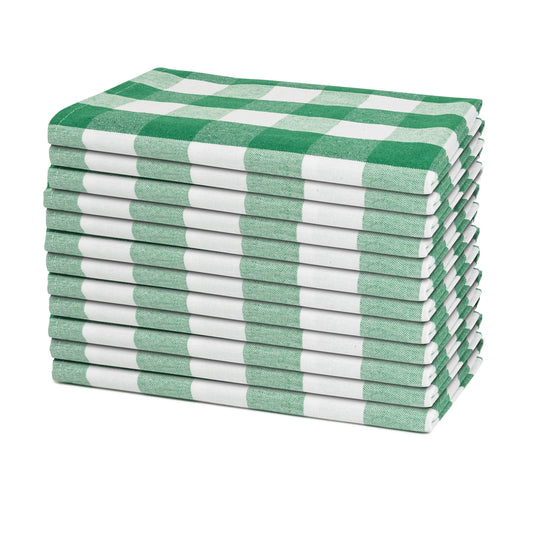Green and white plaid cotton dinner napkins