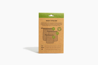 Back of the mesh produce-bag gift box showing the three bag sizes.