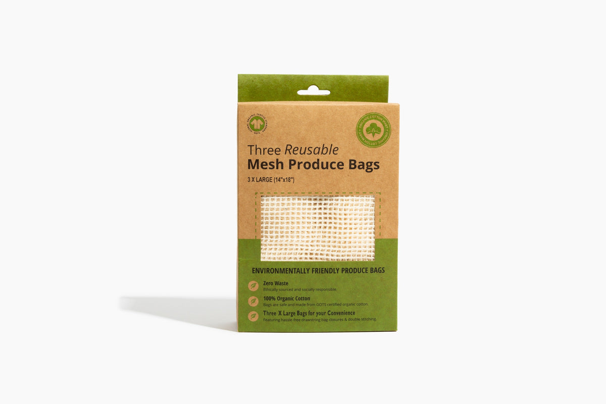 Front of the three-piece mesh produce-bag gift box.