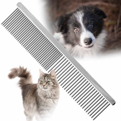 7.5-inch grooming comb with 1-1/4-inch teeth shown with pets; pets are not included.