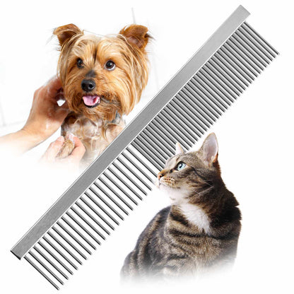 6-inch chrome-plated pet grooming comb shown with pets; pets are not included.