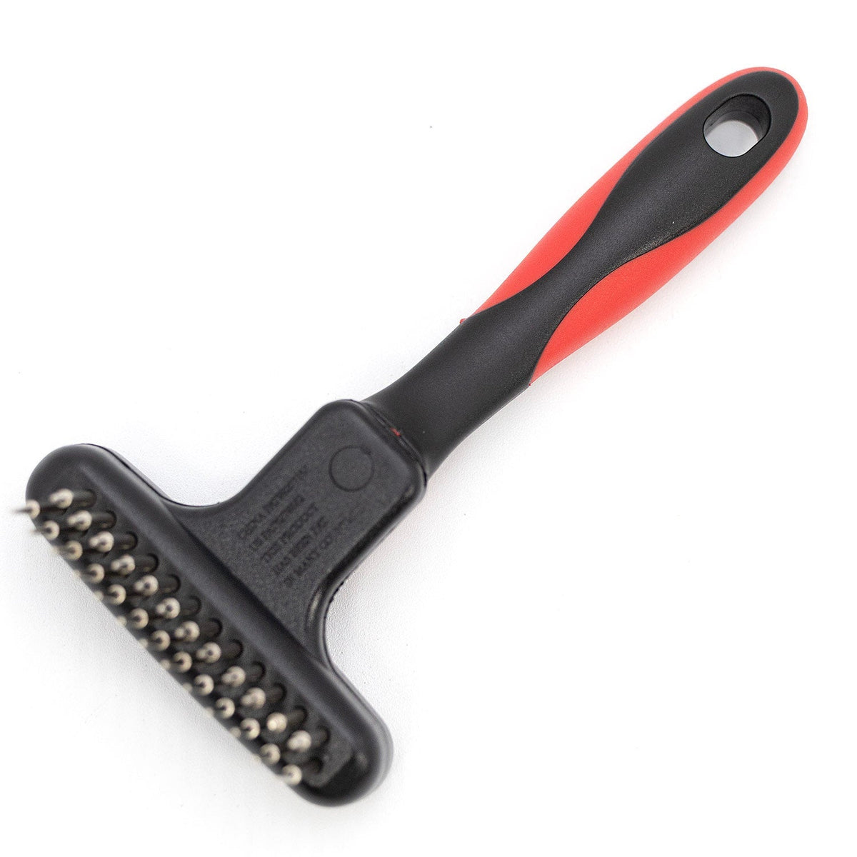 Jeffers double-row undercoat rake with 13 long pins and 12 short pins.