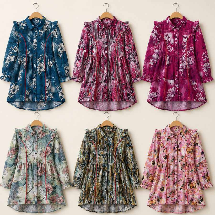 Girls Floral Button-Front Tunic Dress Collection