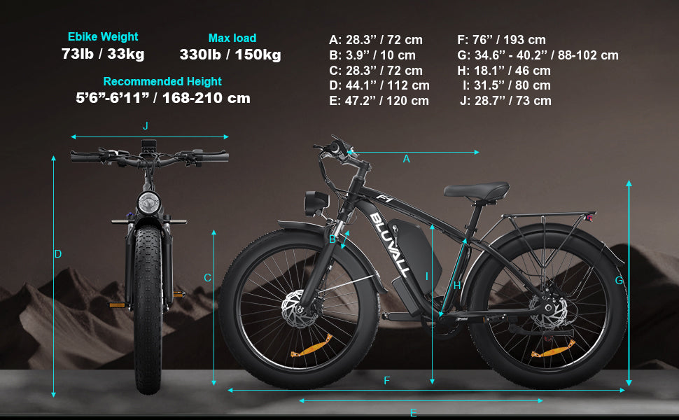 F1 electric bike dimensions reference