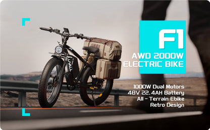 Black F1 electric bike in an outdoor setting