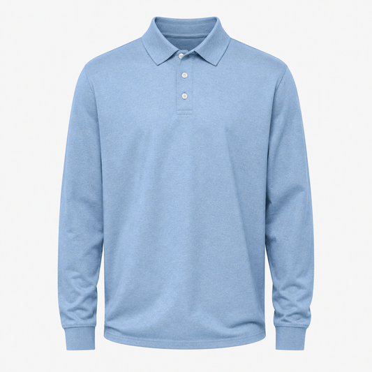 Clean studio catalogue image of Men's Long-Sleeve Polo - Style 001, JSK-MPO-001