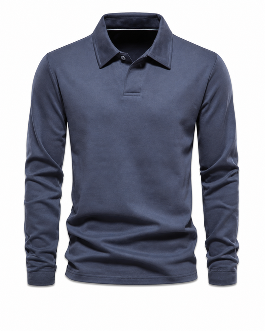Clean studio catalogue image of Men's Long-Sleeve Polo - Style 003, JSK-MPO-003