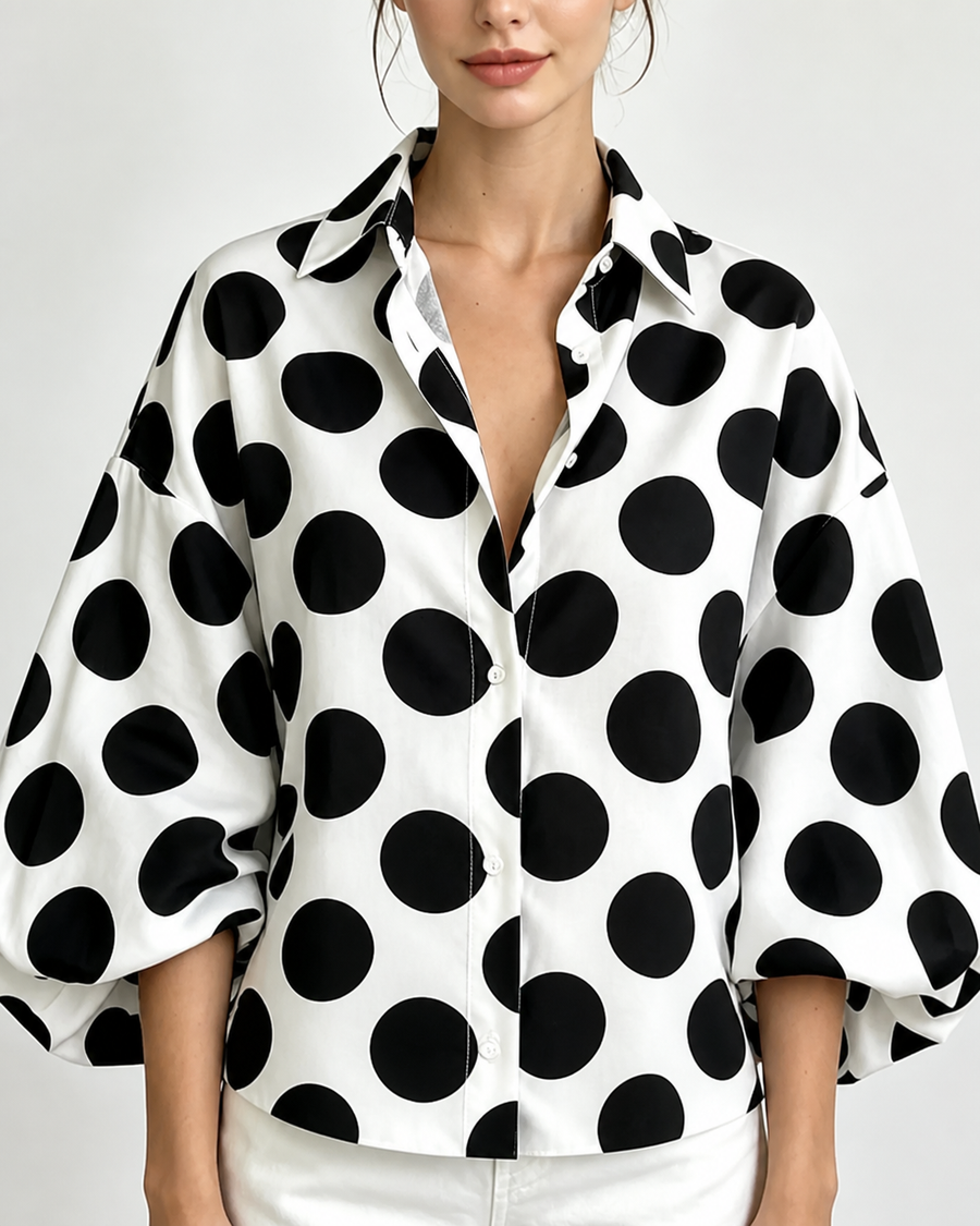 Polka Dot Puff Sleeve Shirt