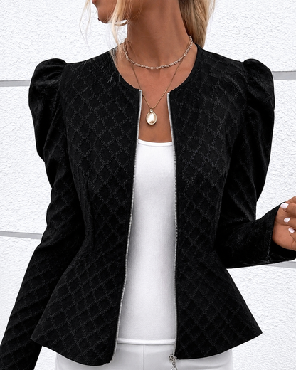 Puff Sleeve Textured Jacquard Jacket focused product view