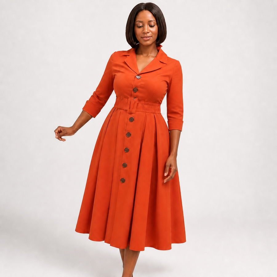 Women's Button-Front Midi Dress - Style 001
