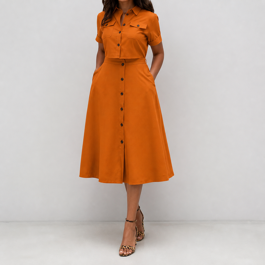 Women's Belted Midi Dress - Style 002