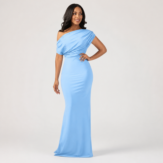 Clean studio catalogue image of Women's Ruched Maxi Dress - Style 008, JSK-WDR-008
