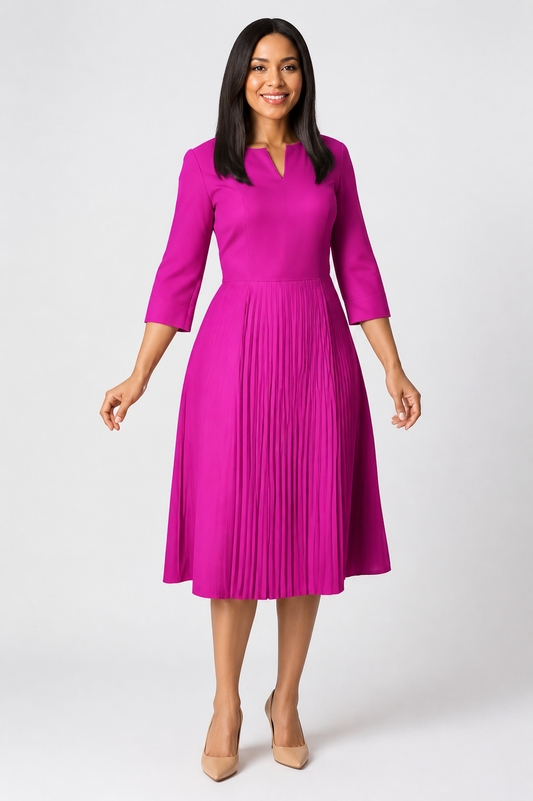 Clean studio catalogue image of Women's Pleated Midi Dress - Style 011, JSK-WDR-011
