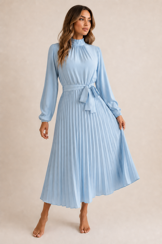 Clean studio catalogue image of Women's Pleated Midi Dress - Style 013, JSK-WDR-013