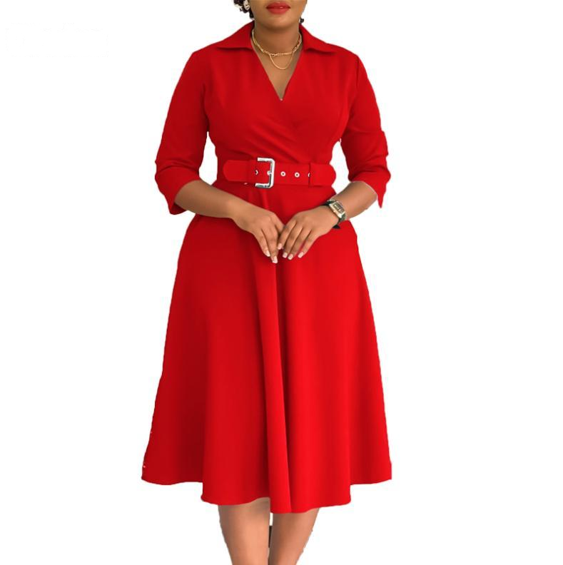Women's Belted Midi Dress - Style 020