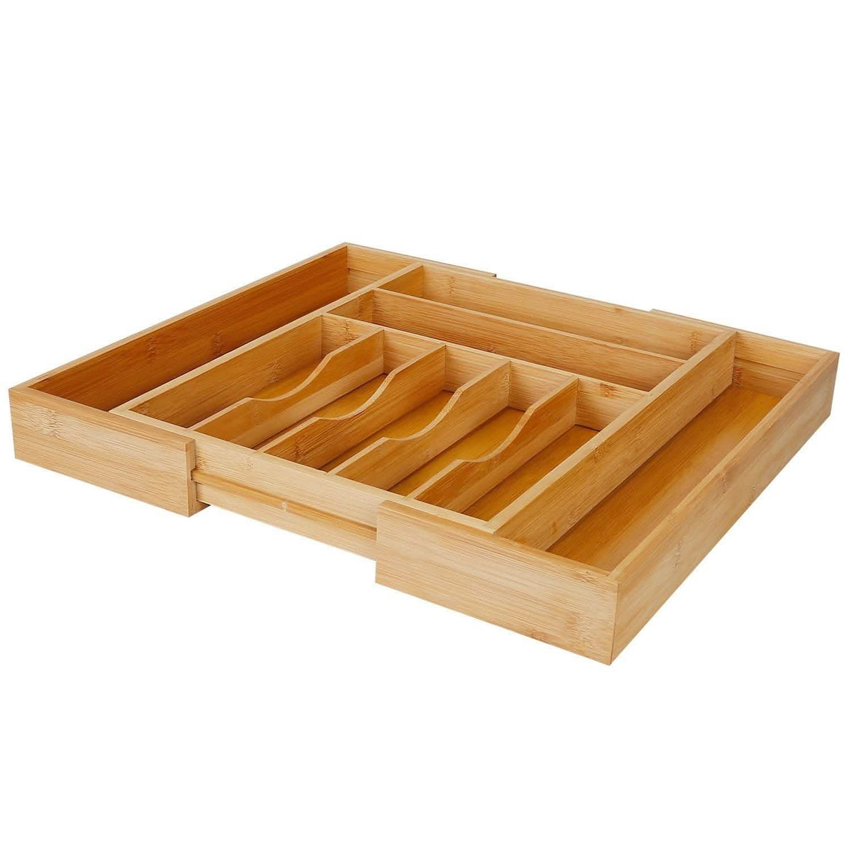 One expandable bamboo utensil organizer shown angled, without contents.