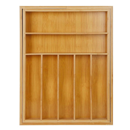 One bamboo utensil drawer organizer shown closed, without contents.