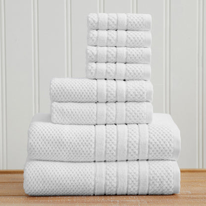 White Giuliana Collection checkered jacquard towel set folded in a stack.