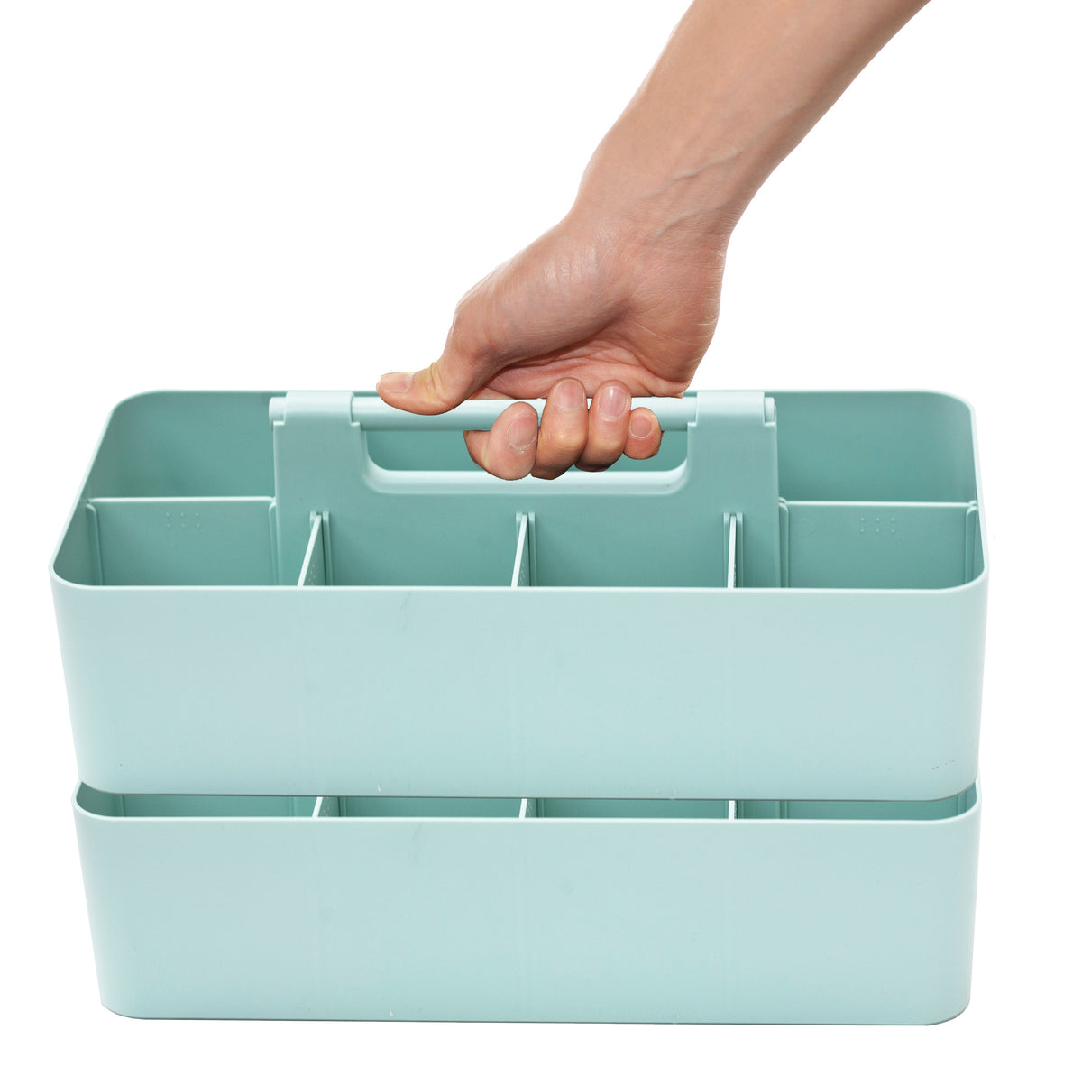 Mint divided storage caddy with handle; each order includes two matching caddies