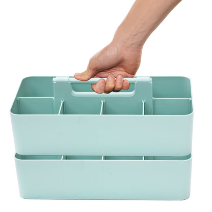 Mint divided storage caddy with handle; each order includes two matching caddies