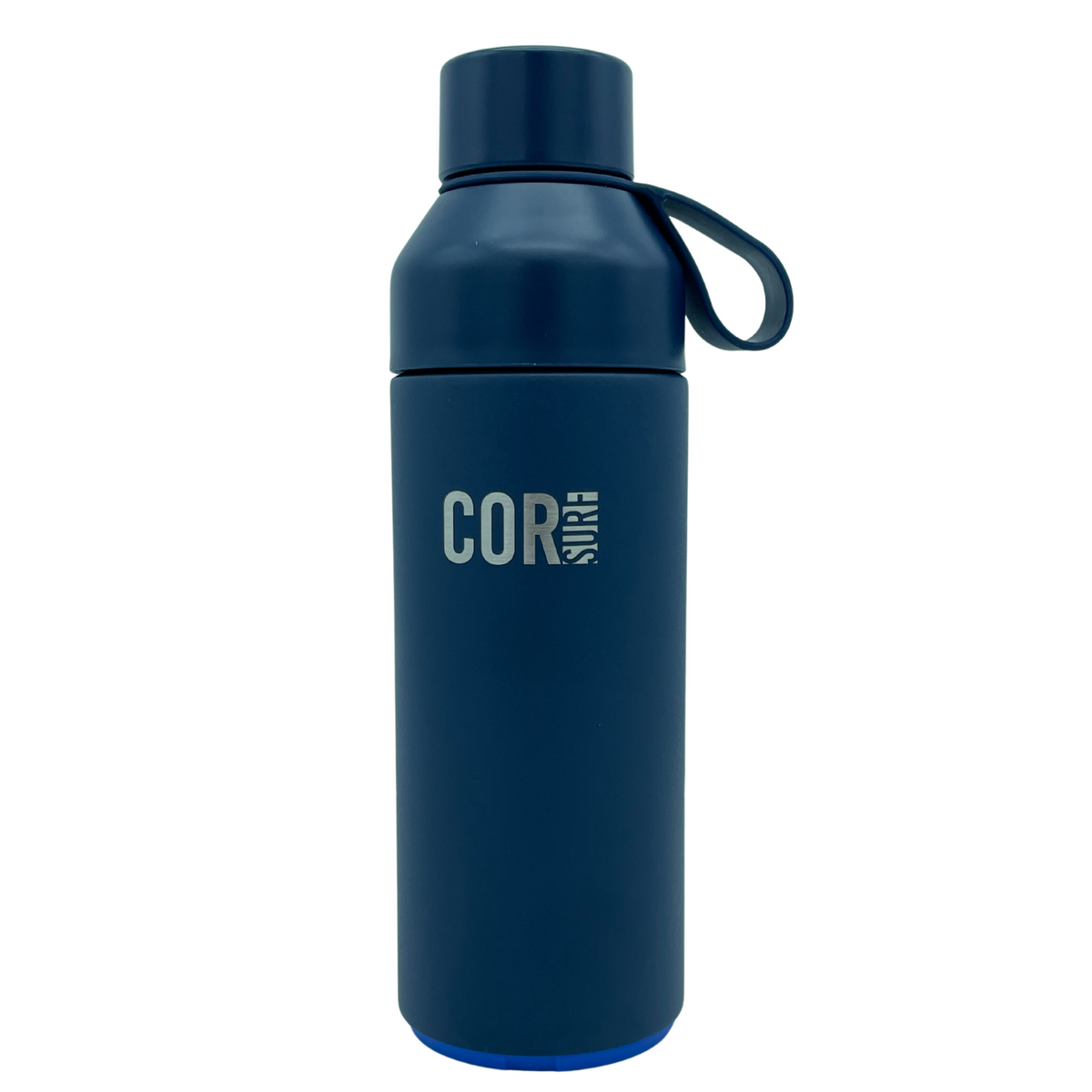 Blue Ocean Bottle with its cap and integrated carry loop.