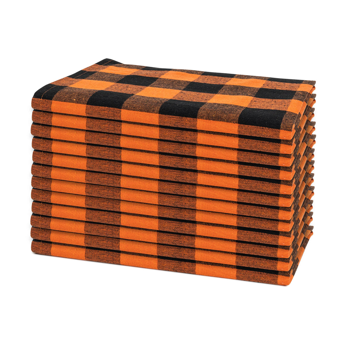 Orange and black plaid cotton dinner napkins