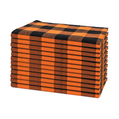 Orange and black plaid cotton dinner napkins