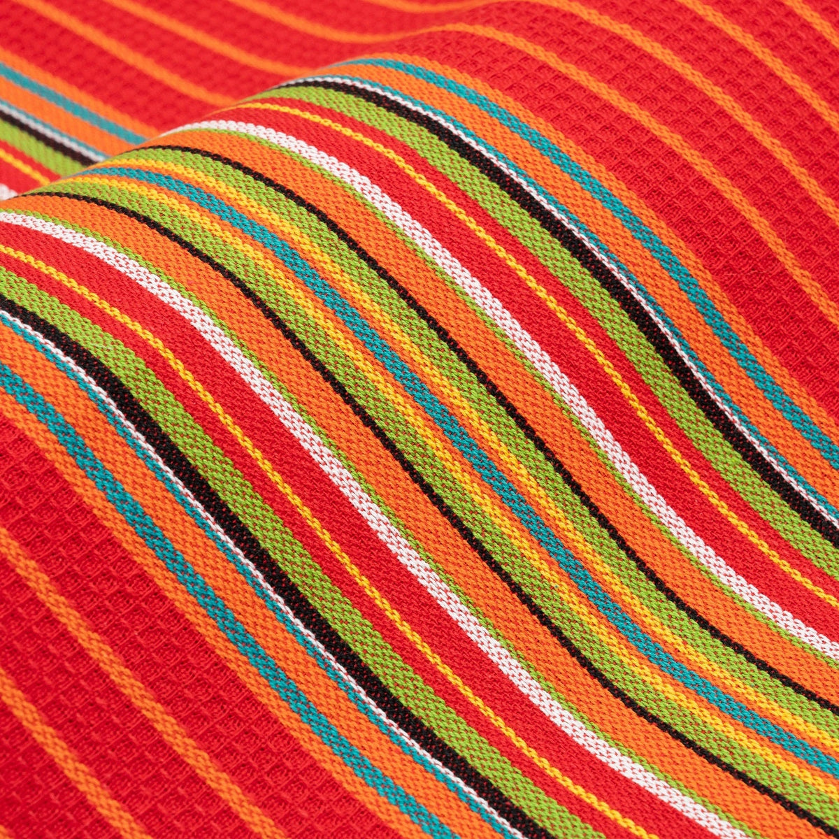 Close view of Red & Orange Salsa Stripe cotton towel fabric